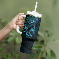 Blue Guam Latte Stone Tribal Tattoo Tumbler With Handle Hafa Adai Six 7 One LT9 - Polynesian Pride