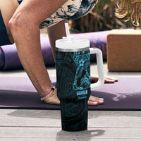 Blue Guam Latte Stone Tribal Tattoo Tumbler With Handle Hafa Adai Six 7 One LT9 - Polynesian Pride