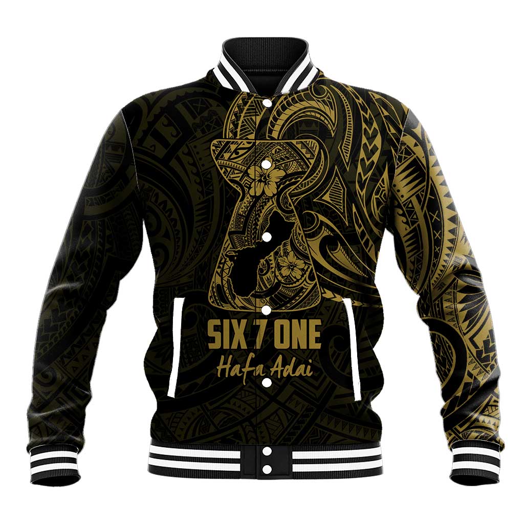 Gold Guam Latte Stone Tribal Tattoo Baseball Jacket Hafa Adai Six 7 One