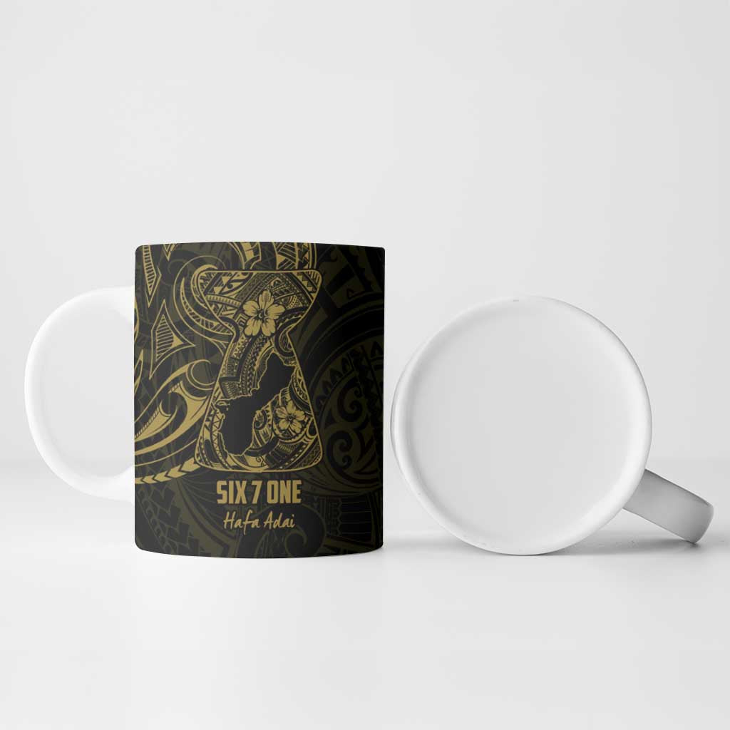 Gold Guam Latte Stone Tribal Tattoo Ceramic Mug Hafa Adai Six 7 One - Polynesian Pride