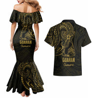 Gold Guam Latte Stone Tribal Tattoo Couples Matching Mermaid Dress and Hawaiian Shirt Hafa Adai Six 7 One