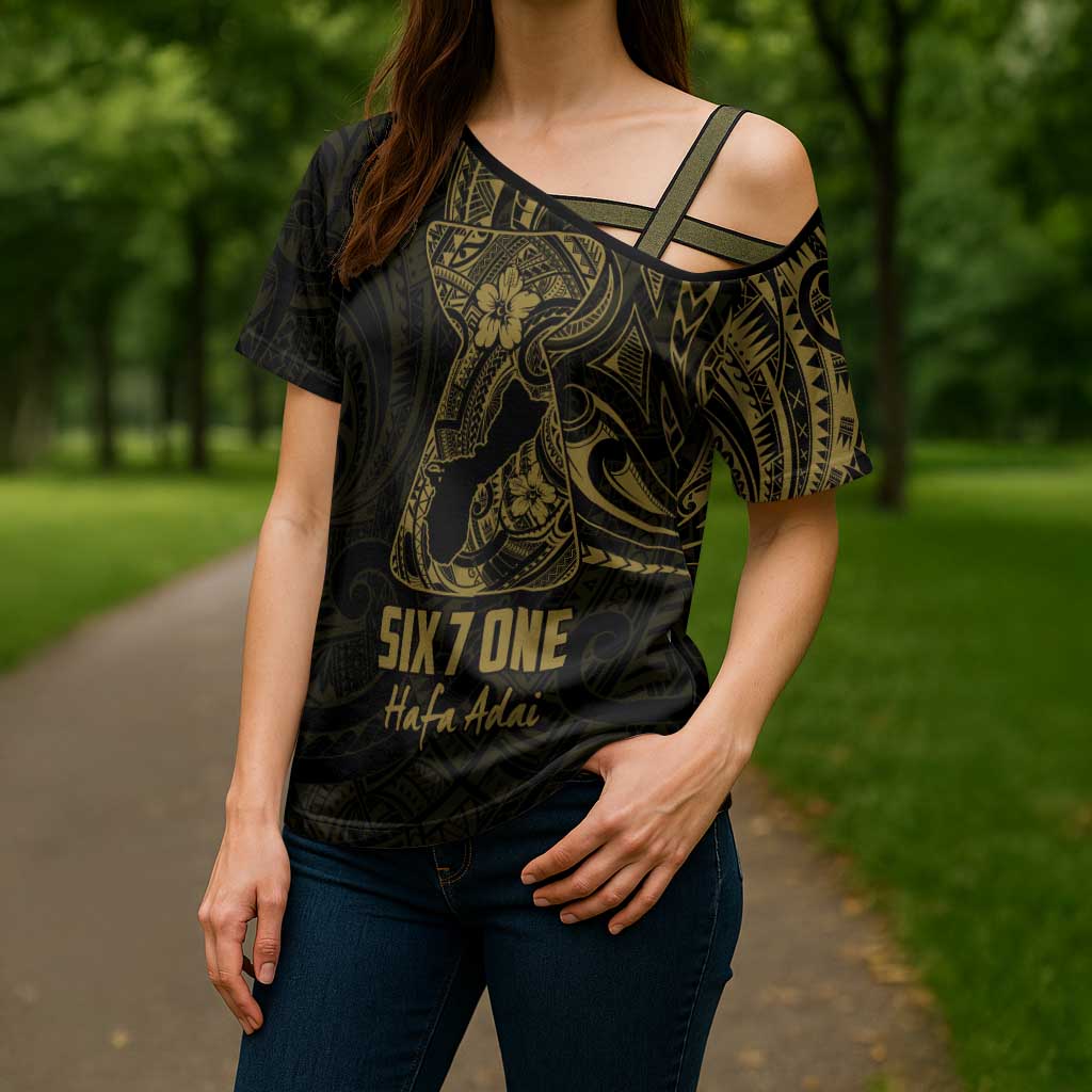 Gold Guam Latte Stone Tribal Tattoo Cross Shoulder Shirt Hafa Adai Six 7 One - Polynesian Pride