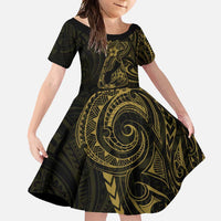 Gold Guam Latte Stone Tribal Tattoo Family Matching Long Sleeve Bodycon Dress and Hawaiian Shirt Hafa Adai Six 7 One LT9 Daughter's Dress Gold - Polynesian Pride