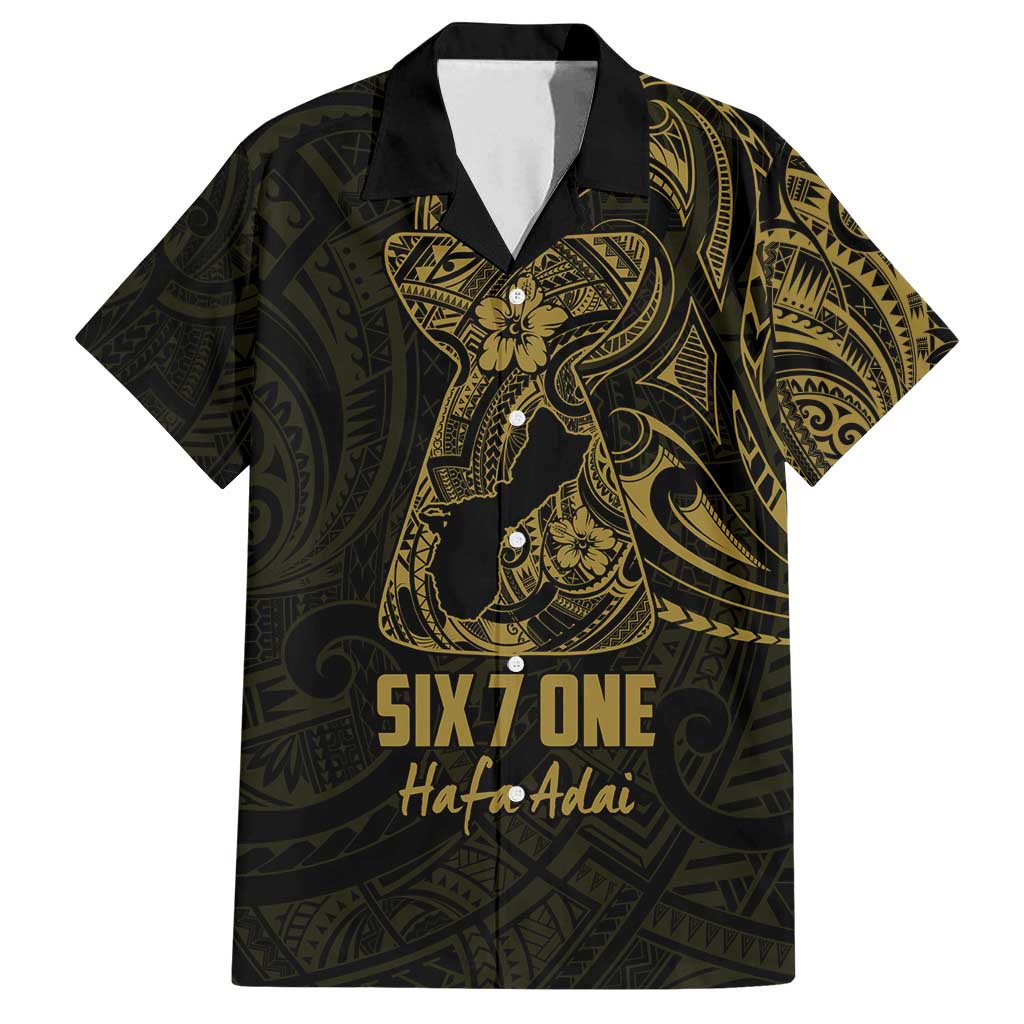 Gold Guam Latte Stone Tribal Tattoo Family Matching Long Sleeve Bodycon Dress and Hawaiian Shirt Hafa Adai Six 7 One LT9 Dad's Shirt - Short Sleeve Gold - Polynesian Pride