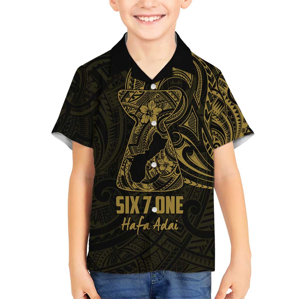 Gold Guam Latte Stone Tribal Tattoo Family Matching Long Sleeve Bodycon Dress and Hawaiian Shirt Hafa Adai Six 7 One LT9 Son's Shirt Gold - Polynesian Pride