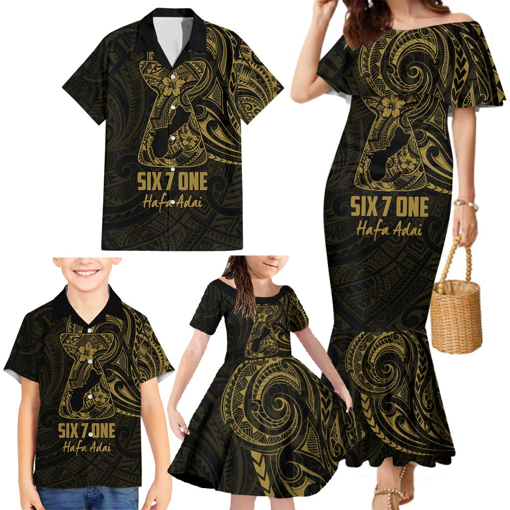 Gold Guam Latte Stone Tribal Tattoo Family Matching Mermaid Dress and Hawaiian Shirt Hafa Adai Six 7 One LT9 - Polynesian Pride