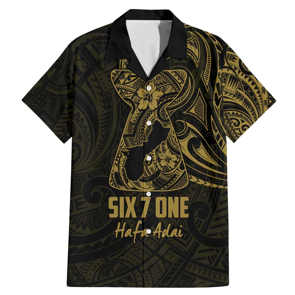 Gold Guam Latte Stone Tribal Tattoo Family Matching Mermaid Dress and Hawaiian Shirt Hafa Adai Six 7 One LT9 Dad's Shirt - Short Sleeve Gold - Polynesian Pride