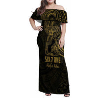 Gold Guam Latte Stone Tribal Tattoo Family Matching Off Shoulder Maxi Dress and Hawaiian Shirt Hafa Adai Six 7 One