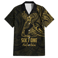 Gold Guam Latte Stone Tribal Tattoo Family Matching Short Sleeve Bodycon Dress and Hawaiian Shirt Hafa Adai Six 7 One LT9 Dad's Shirt - Short Sleeve Gold - Polynesian Pride