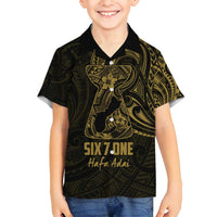 Gold Guam Latte Stone Tribal Tattoo Family Matching Tank Maxi Dress and Hawaiian Shirt Hafa Adai Six 7 One LT9 Son's Shirt Gold - Polynesian Pride