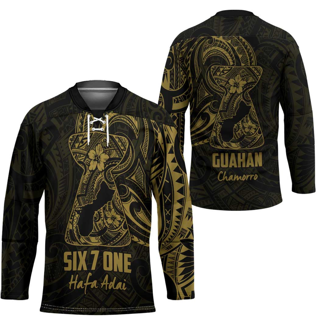 Gold Guam Latte Stone Tribal Tattoo Hockey Jersey Hafa Adai Six 7 One - Polynesian Pride