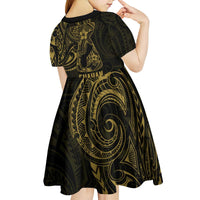 Gold Guam Latte Stone Tribal Tattoo Kid Short Sleeve Dress Hafa Adai Six 7 One