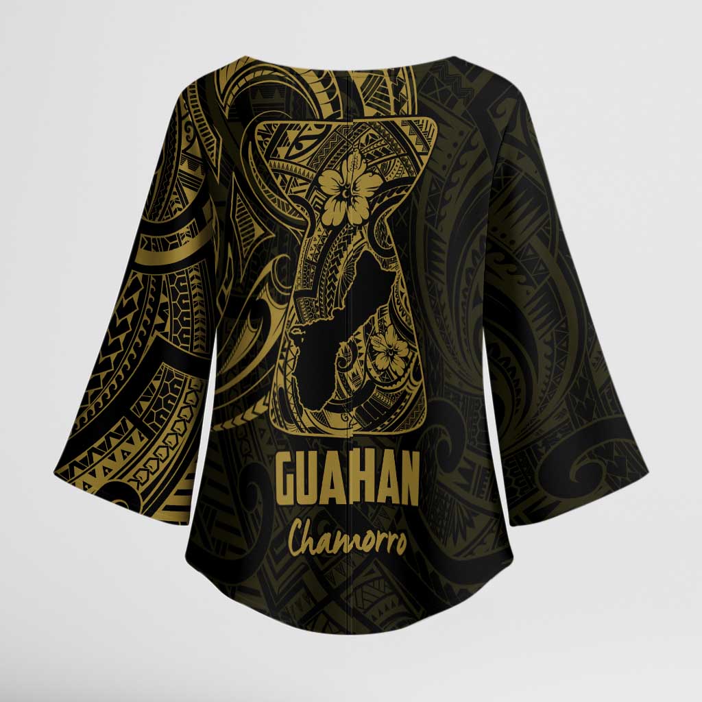 Gold Guam Latte Stone Tribal Tattoo Kimono Sleeve Blouse Hafa Adai Six 7 One - Polynesian Pride