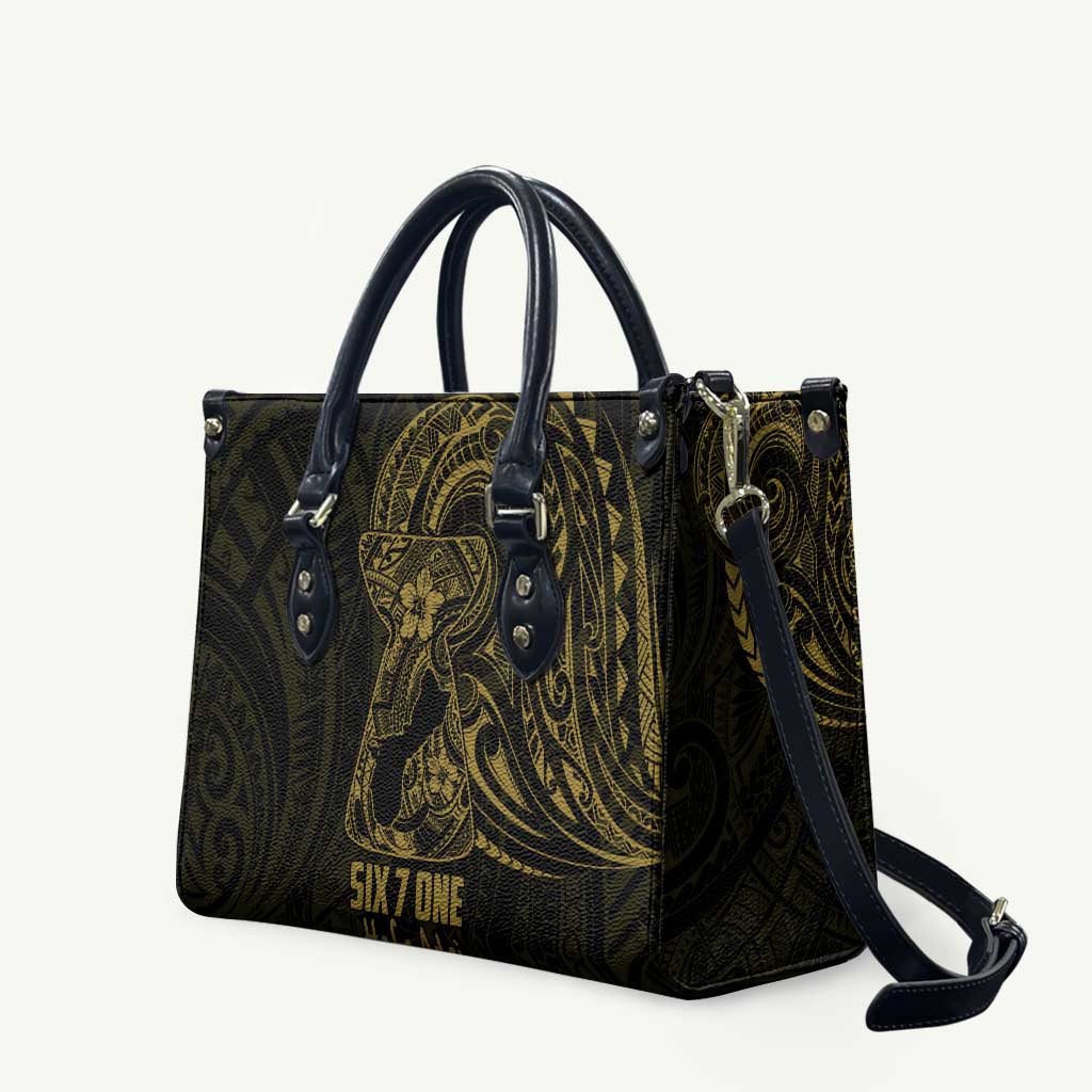 Gold Guam Latte Stone Tribal Tattoo Leather Bag Hafa Adai Six 7 One - Polynesian Pride