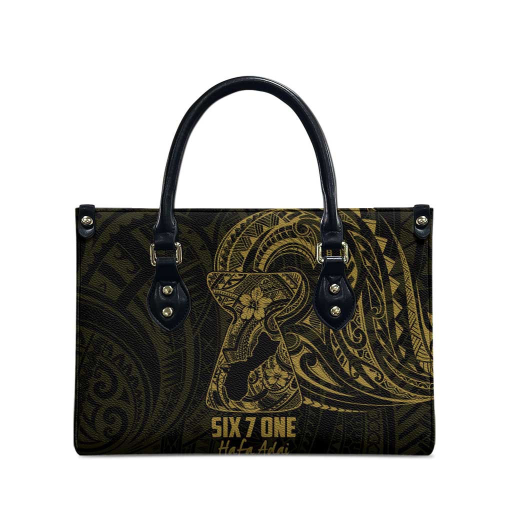 Gold Guam Latte Stone Tribal Tattoo Leather Bag Hafa Adai Six 7 One LT9 - Polynesian Pride