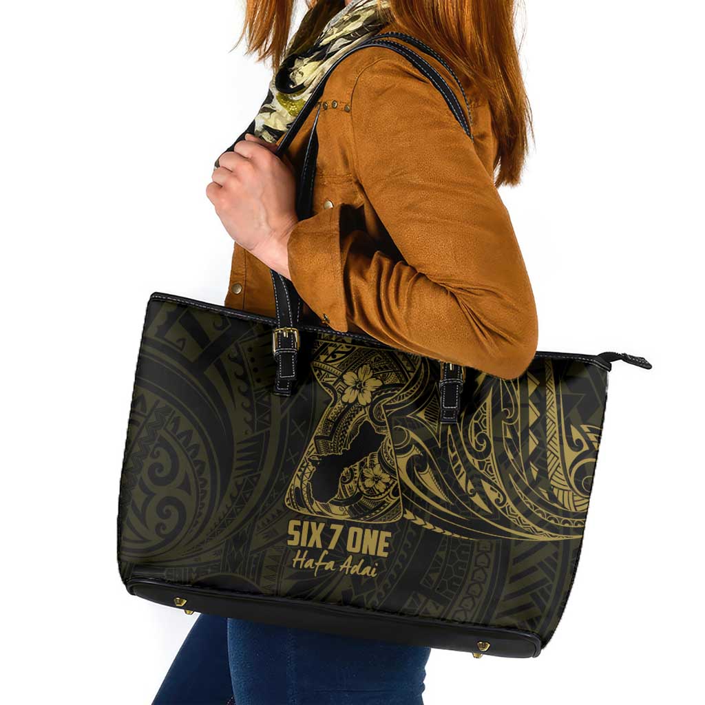 Gold Guam Latte Stone Tribal Tattoo Leather Tote Bag Hafa Adai Six 7 One