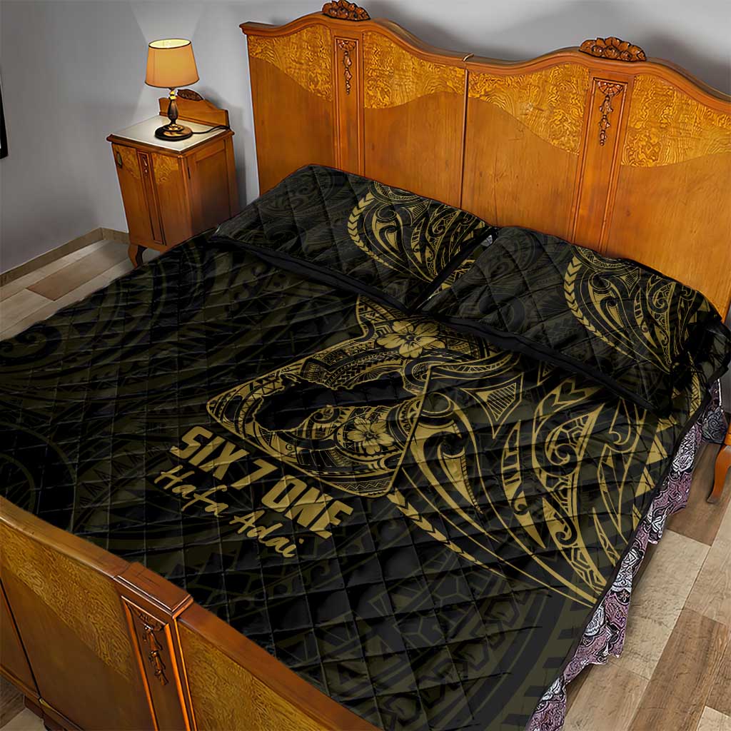 Gold Guam Latte Stone Tribal Tattoo Quilt Bed Set Hafa Adai Six 7 One