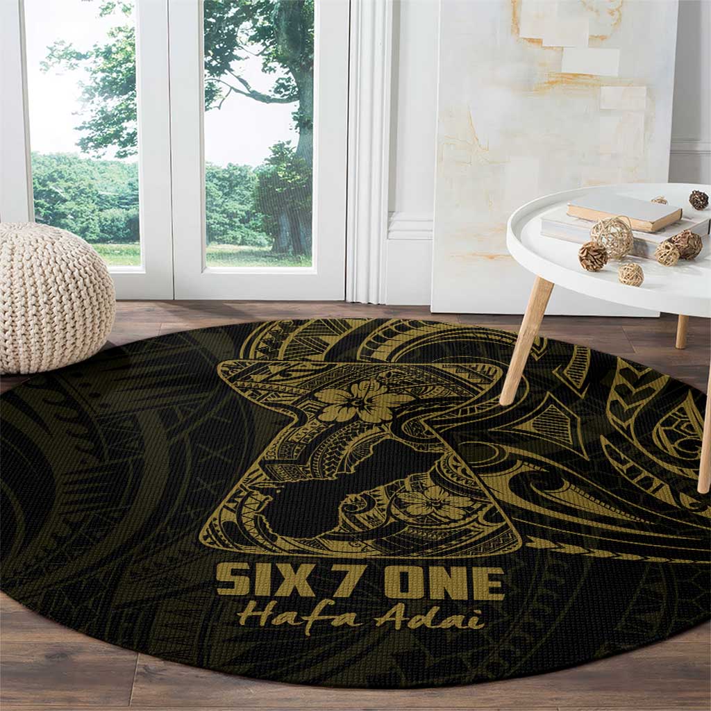 Gold Guam Latte Stone Tribal Tattoo Round Carpet Hafa Adai Six 7 One
