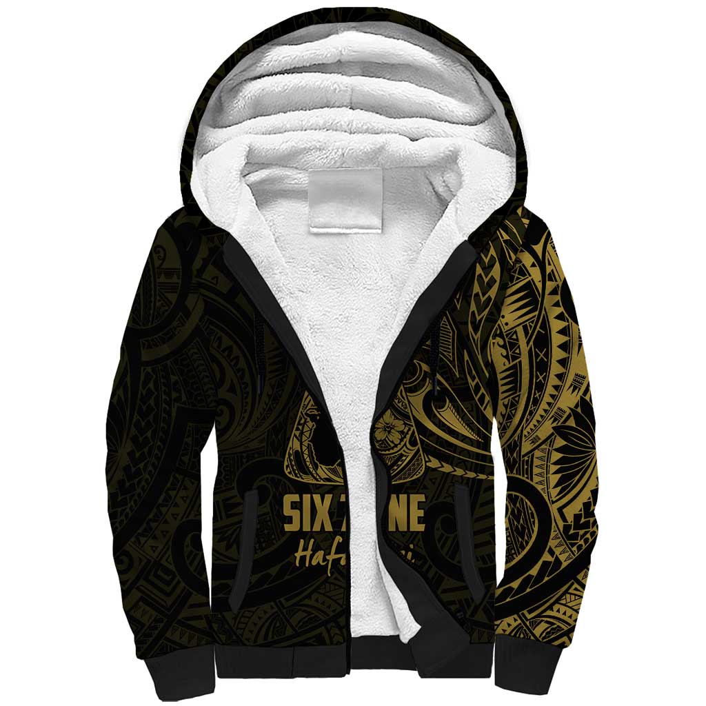 Gold Guam Latte Stone Tribal Tattoo Sherpa Hoodie Hafa Adai Six 7 One