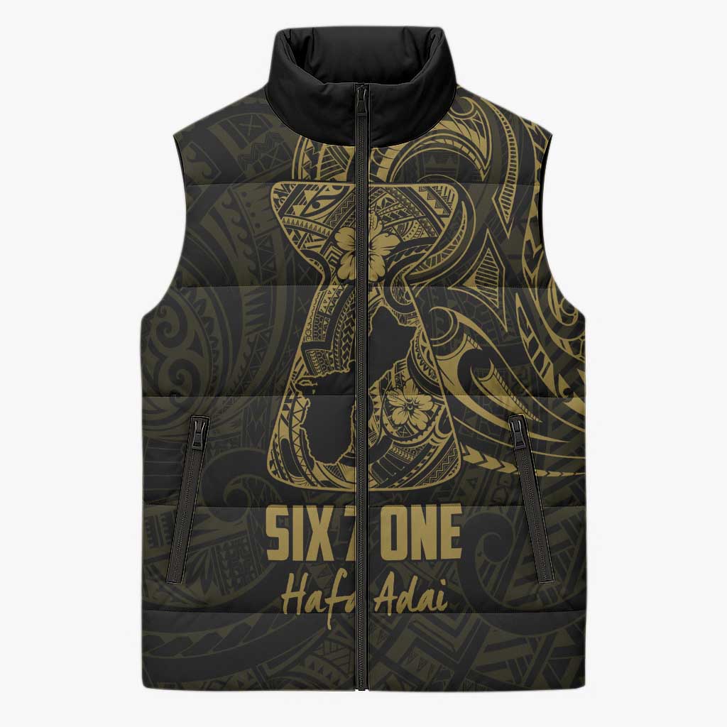 Gold Guam Latte Stone Tribal Tattoo Sleeveless Puffer Jacket Hafa Adai Six 7 One LT9 Unisex Gold - Polynesian Pride