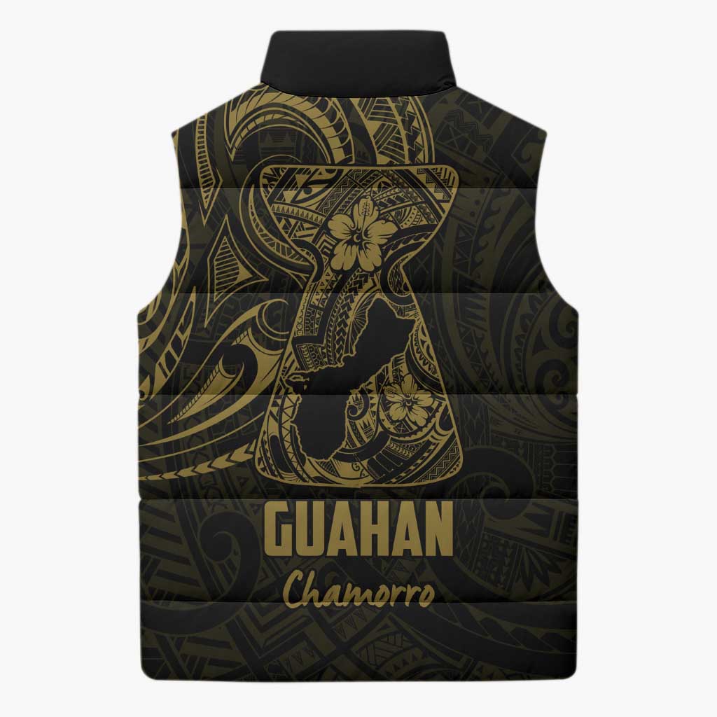 Gold Guam Latte Stone Tribal Tattoo Sleeveless Puffer Jacket Hafa Adai Six 7 One LT9 - Polynesian Pride