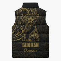 Gold Guam Latte Stone Tribal Tattoo Sleeveless Puffer Jacket Hafa Adai Six 7 One LT9 - Polynesian Pride