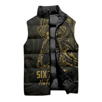 Gold Guam Latte Stone Tribal Tattoo Sleeveless Puffer Jacket Hafa Adai Six 7 One LT9 - Polynesian Pride