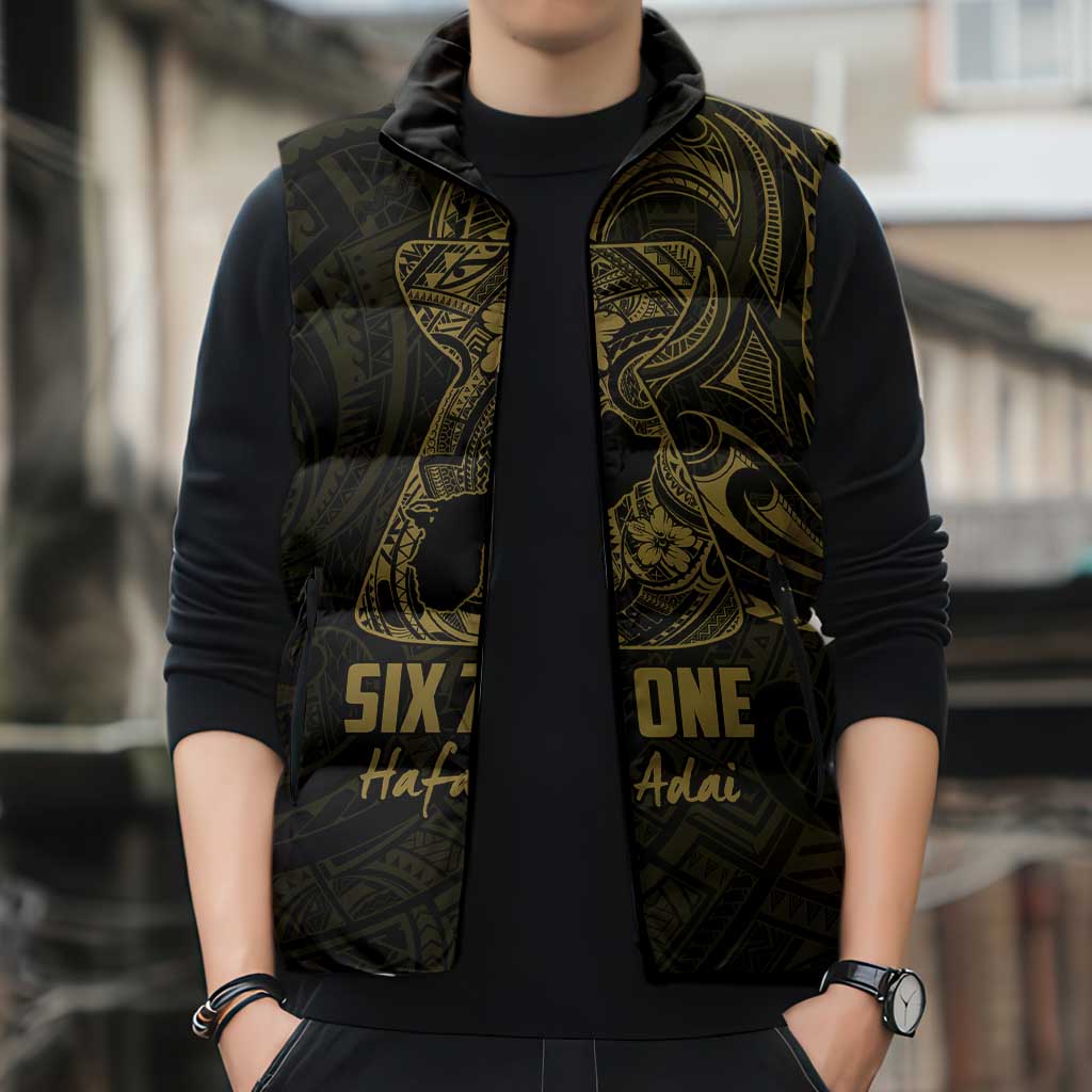 Gold Guam Latte Stone Tribal Tattoo Sleeveless Puffer Jacket Hafa Adai Six 7 One LT9 - Polynesian Pride