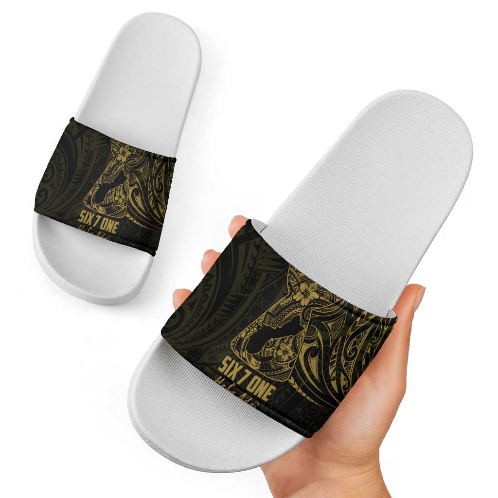 Gold Guam Latte Stone Tribal Tattoo Slide Sandals Hafa Adai Six 7 One - Polynesian Pride