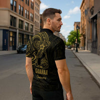 Gold Guam Latte Stone Tribal Tattoo Zipper Polo Shirt Hafa Adai Six 7 One - Polynesian Pride