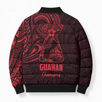 Oxblood Guam Latte Stone Tribal Tattoo Bomber Puffer Jacket Hafa Adai Six 7 One - Polynesian Pride