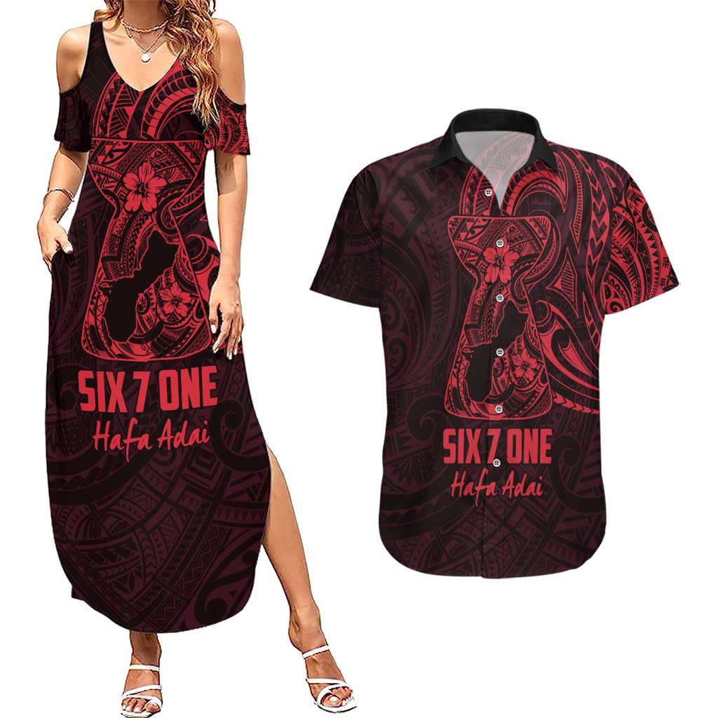 Oxblood Guam Latte Stone Tribal Tattoo Couples Matching Summer Maxi Dress and Hawaiian Shirt Hafa Adai Six 7 One