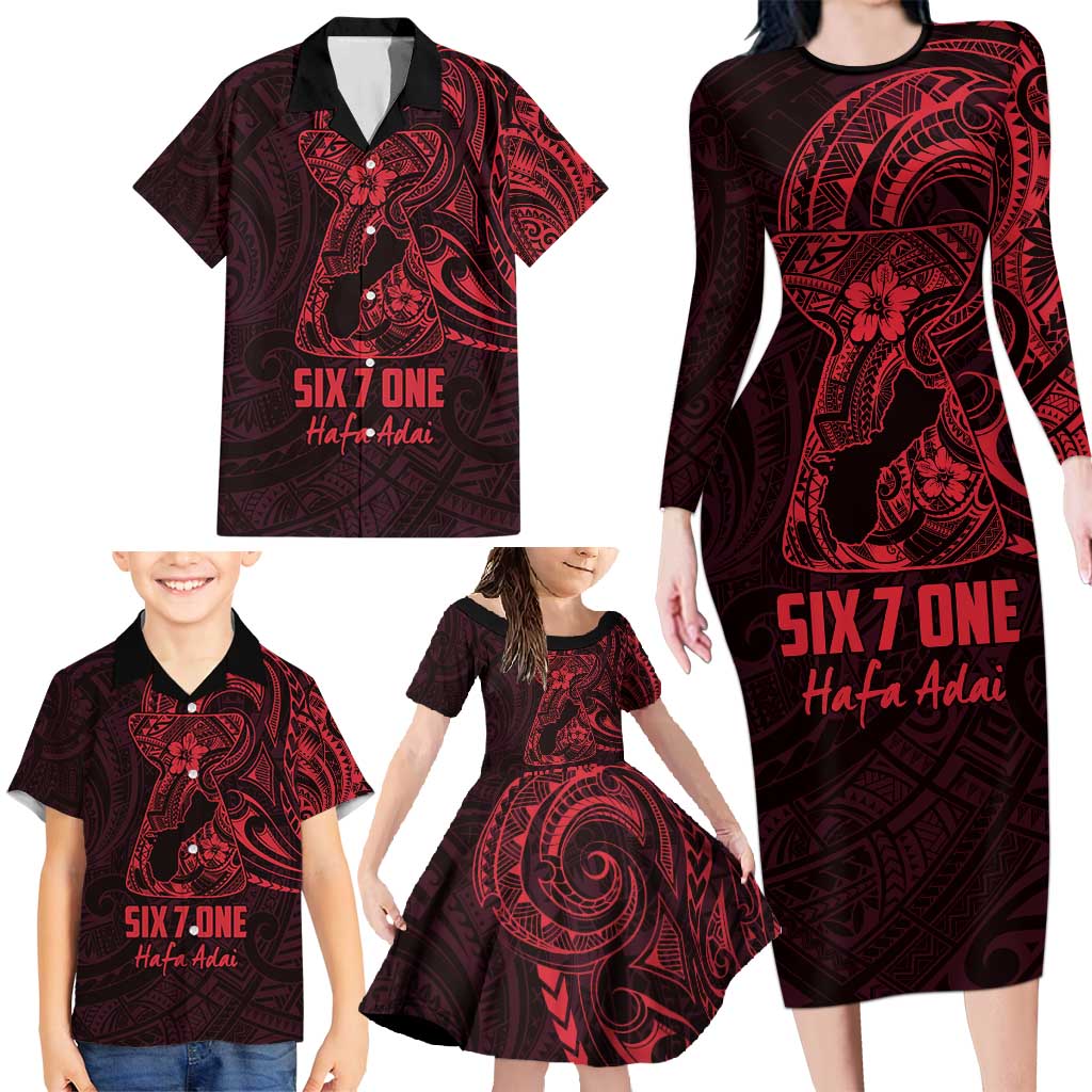 Oxblood Guam Latte Stone Tribal Tattoo Family Matching Long Sleeve Bodycon Dress and Hawaiian Shirt Hafa Adai Six 7 One LT9 - Polynesian Pride