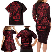 Oxblood Guam Latte Stone Tribal Tattoo Family Matching Long Sleeve Bodycon Dress and Hawaiian Shirt Hafa Adai Six 7 One LT9 - Polynesian Pride