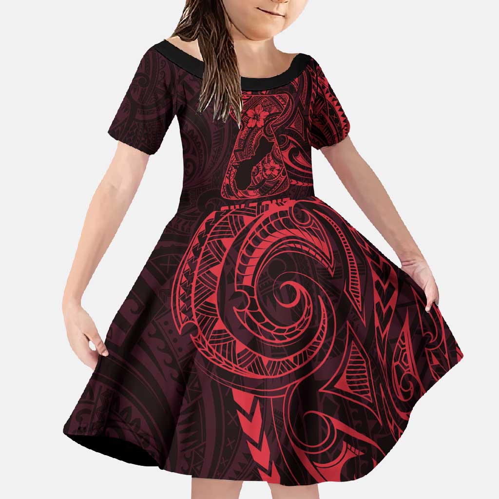 Oxblood Guam Latte Stone Tribal Tattoo Family Matching Mermaid Dress and Hawaiian Shirt Hafa Adai Six 7 One LT9 Daughter's Dress Oxblood - Polynesian Pride