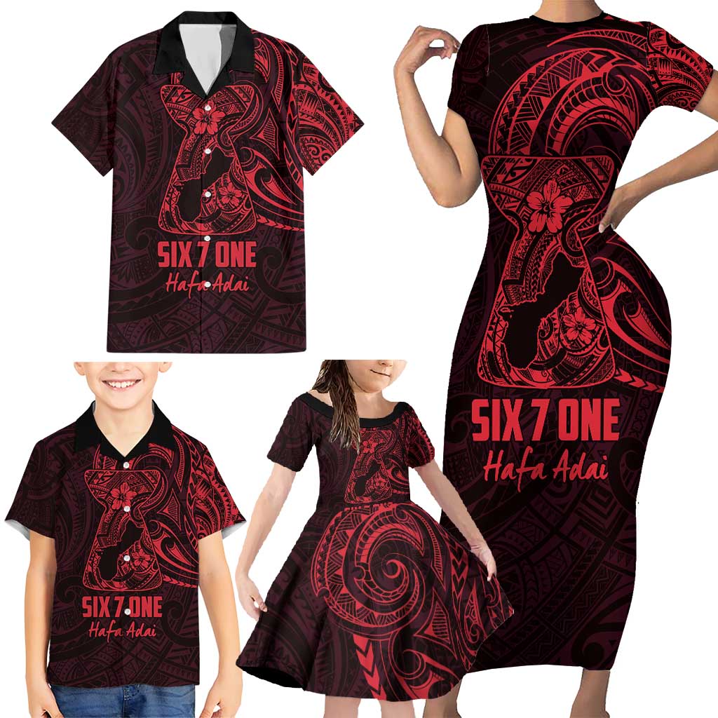 Oxblood Guam Latte Stone Tribal Tattoo Family Matching Short Sleeve Bodycon Dress and Hawaiian Shirt Hafa Adai Six 7 One LT9 - Polynesian Pride