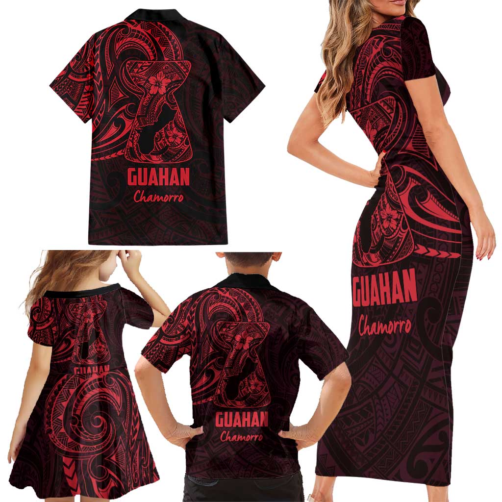 Oxblood Guam Latte Stone Tribal Tattoo Family Matching Short Sleeve Bodycon Dress and Hawaiian Shirt Hafa Adai Six 7 One LT9 - Polynesian Pride