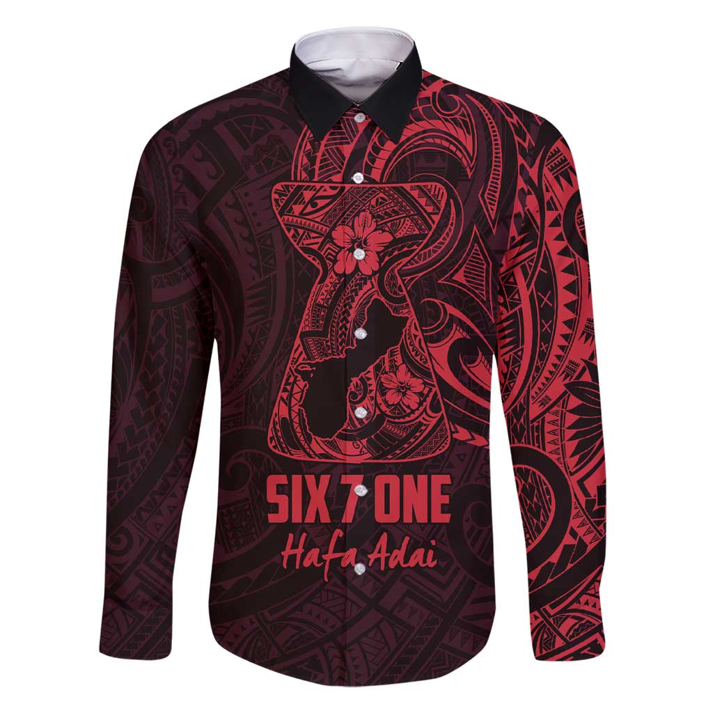 Oxblood Guam Latte Stone Tribal Tattoo Family Matching Short Sleeve Bodycon Dress and Hawaiian Shirt Hafa Adai Six 7 One LT9 Dad's Shirt - Long Sleeve Oxblood - Polynesian Pride