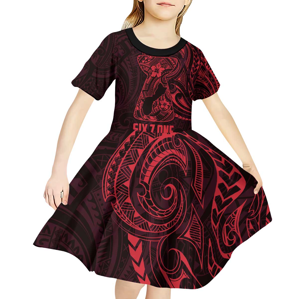 Oxblood Guam Latte Stone Tribal Tattoo Kid Short Sleeve Dress Hafa Adai Six 7 One