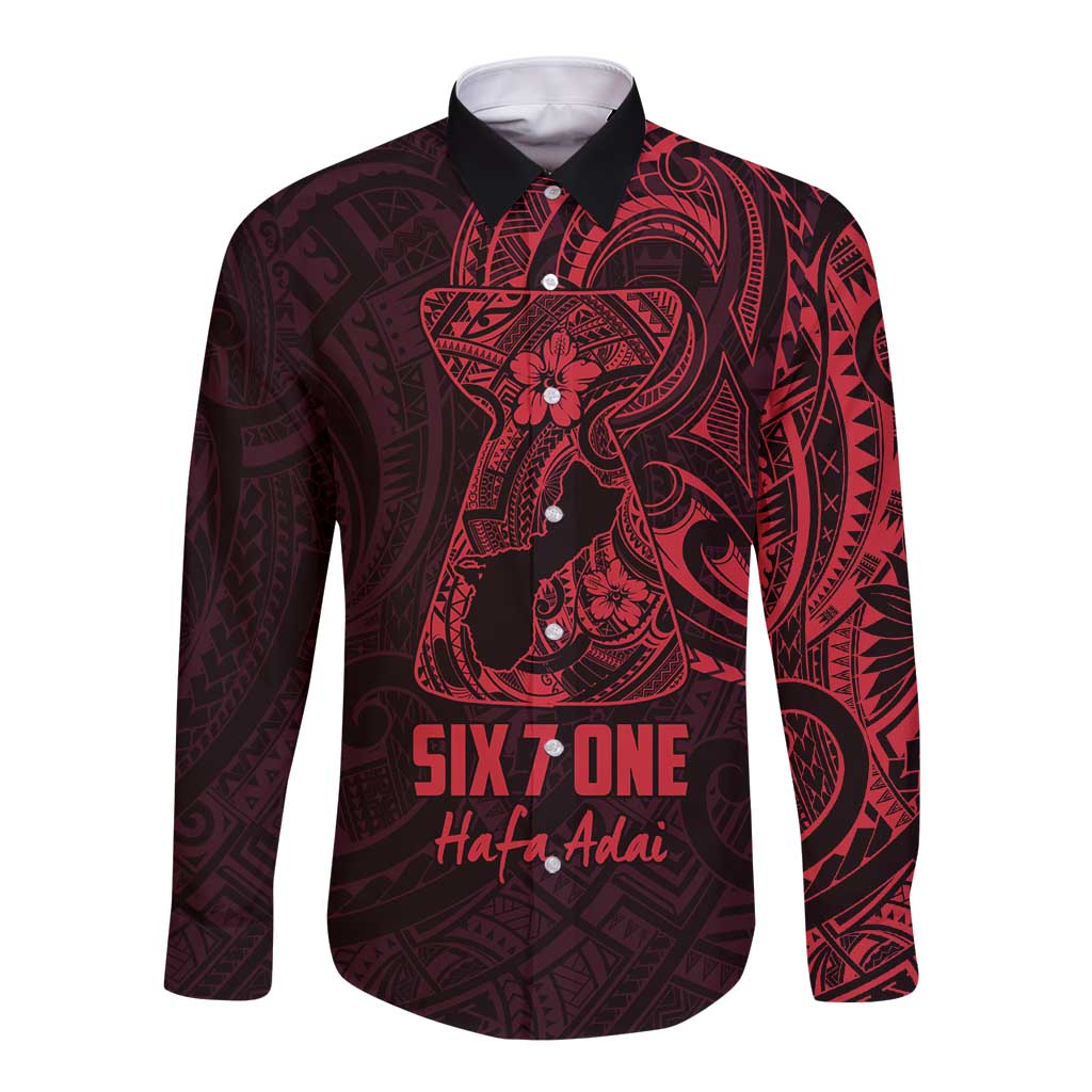 Oxblood Guam Latte Stone Tribal Tattoo Long Sleeve Button Shirt Hafa Adai Six 7 One