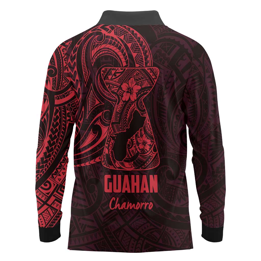Oxblood Guam Latte Stone Tribal Tattoo Long Sleeve Polo Shirt Hafa Adai Six 7 One