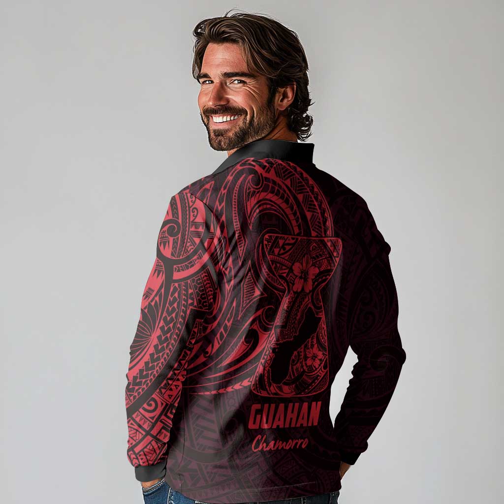 Oxblood Guam Latte Stone Tribal Tattoo Long Sleeve Polo Shirt Hafa Adai Six 7 One