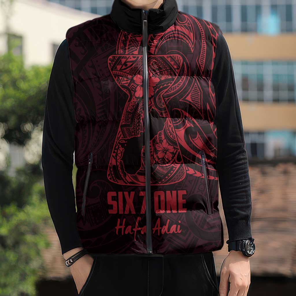 Oxblood Guam Latte Stone Tribal Tattoo Sleeveless Puffer Jacket Hafa Adai Six 7 One - Polynesian Pride