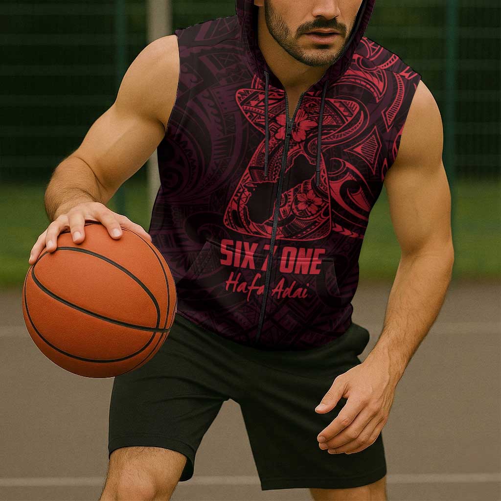 Oxblood Guam Latte Stone Tribal Tattoo Sleeveless Zip Hoodie Hafa Adai Six 7 One - Polynesian Pride