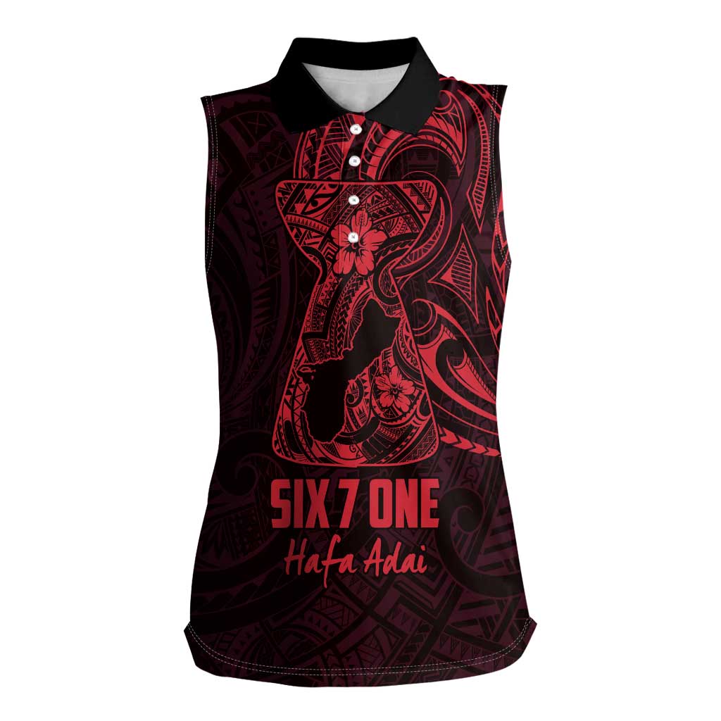 Oxblood Guam Latte Stone Tribal Tattoo Women Sleeveless Polo Shirt Hafa Adai Six 7 One