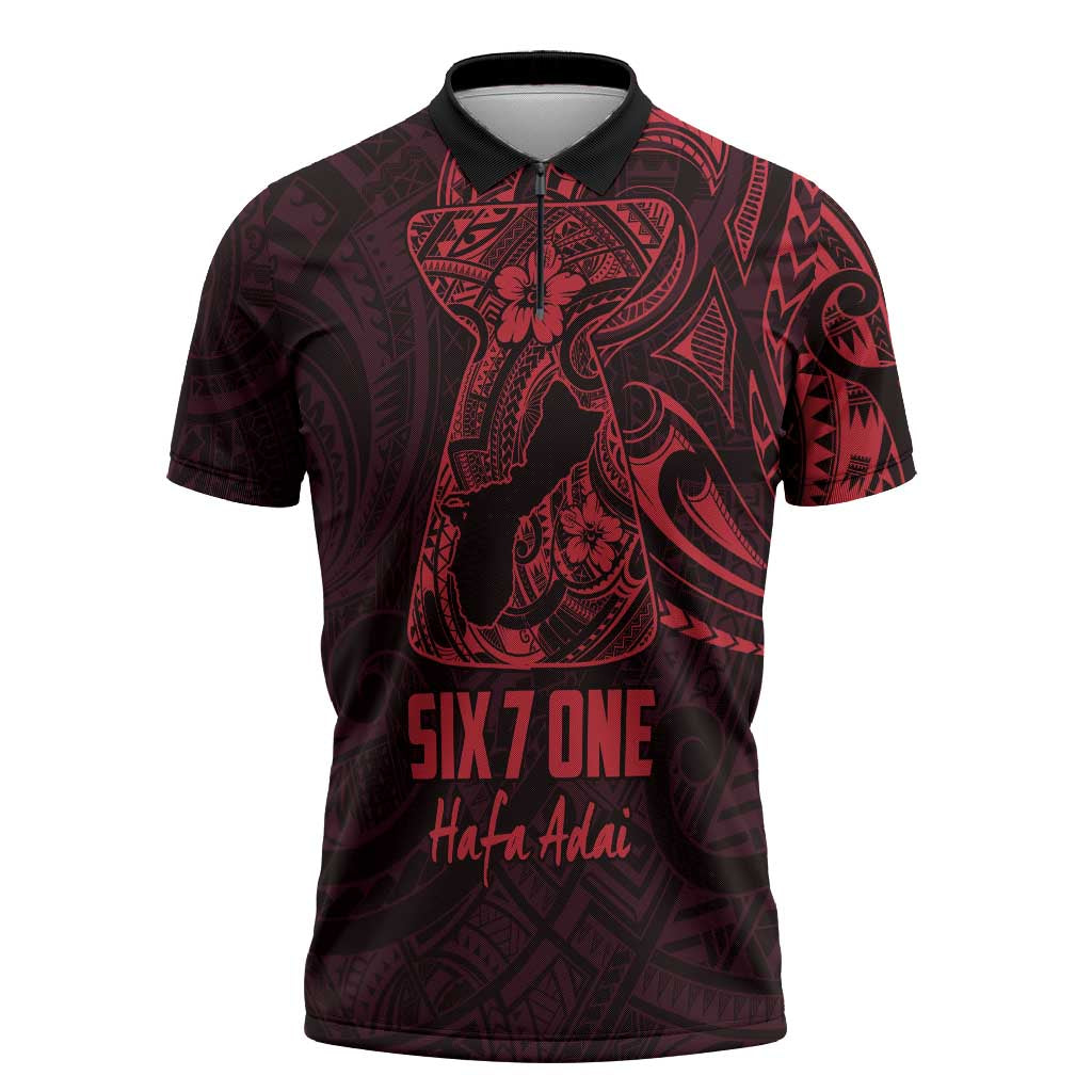 Oxblood Guam Latte Stone Tribal Tattoo Zipper Polo Shirt Hafa Adai Six 7 One - Polynesian Pride