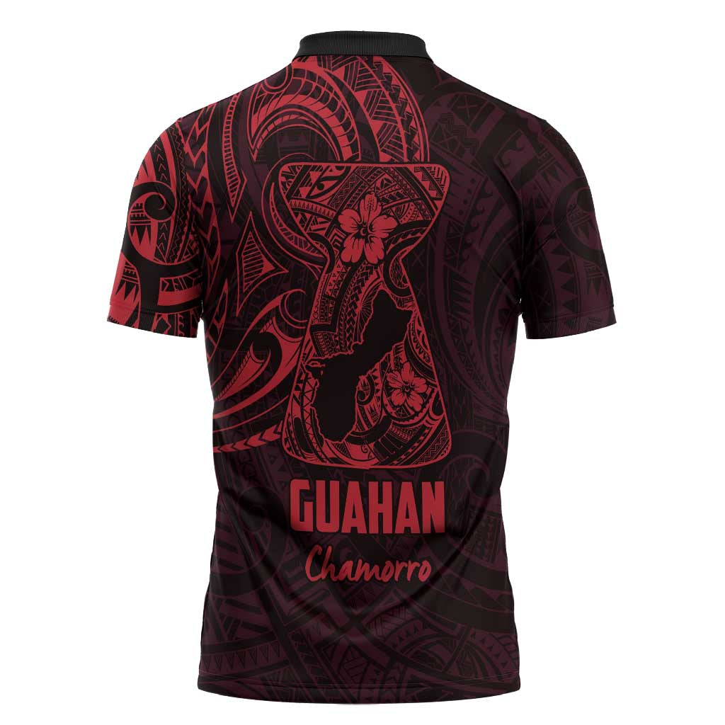 Oxblood Guam Latte Stone Tribal Tattoo Zipper Polo Shirt Hafa Adai Six 7 One - Polynesian Pride