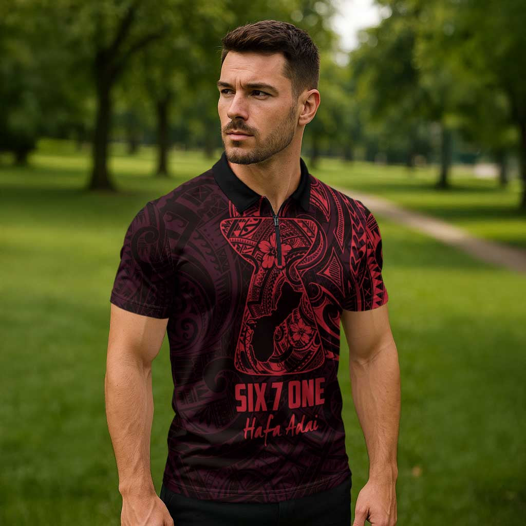 Oxblood Guam Latte Stone Tribal Tattoo Zipper Polo Shirt Hafa Adai Six 7 One - Polynesian Pride
