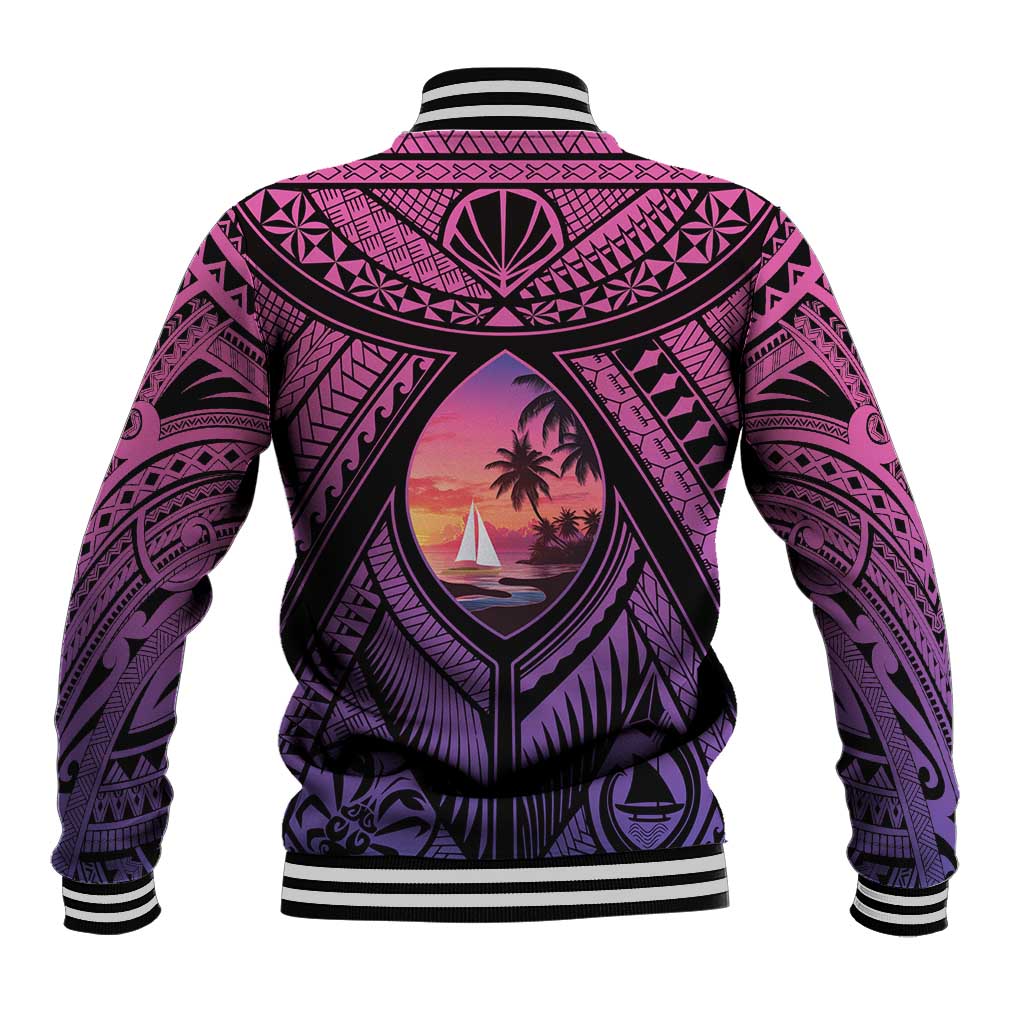 Guam Chamorro Artsy Baseball Jacket Guahan Sunset Beach