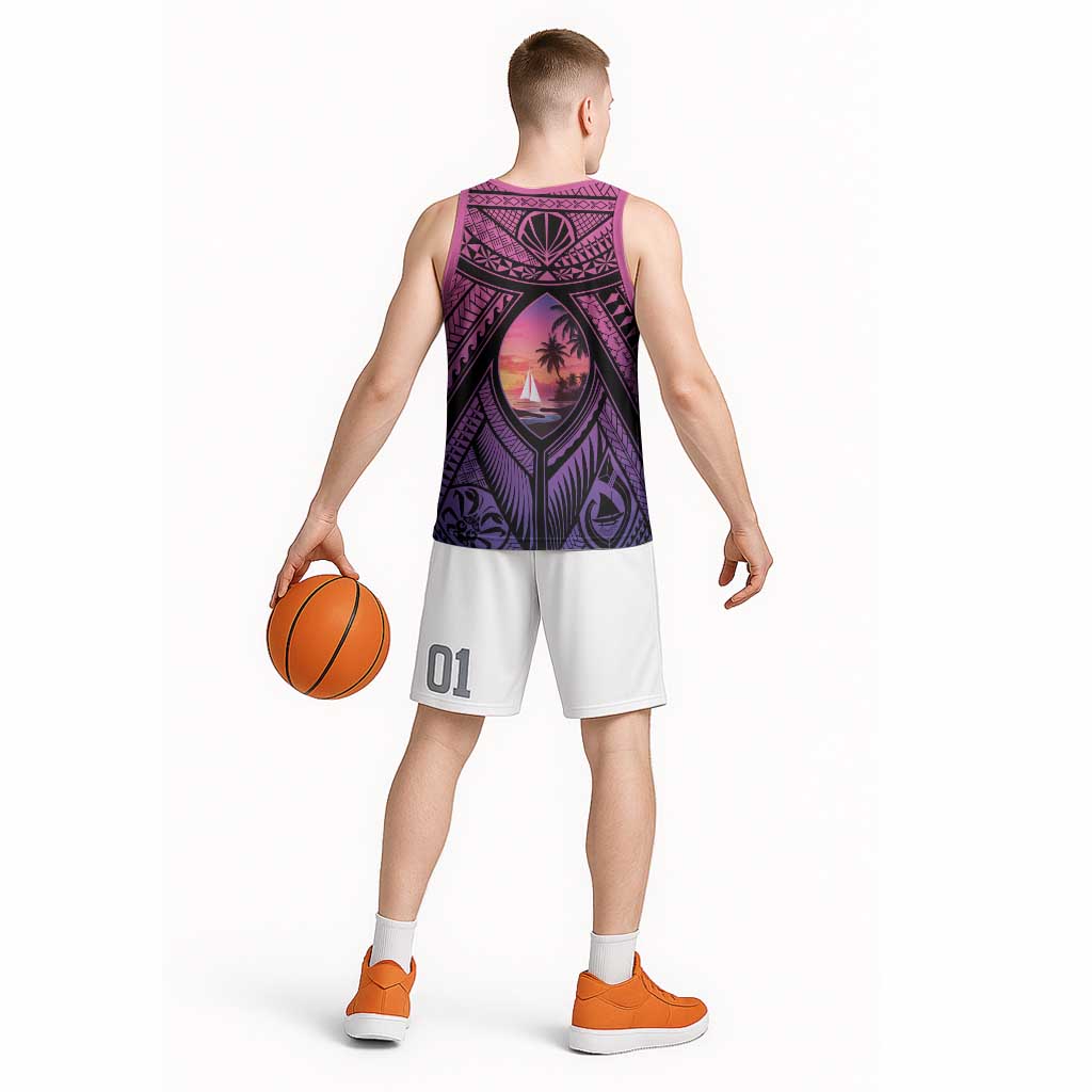 Guam Chamorro Artsy Basketball Jersey Guahan Sunset Beach - Polynesian Pride